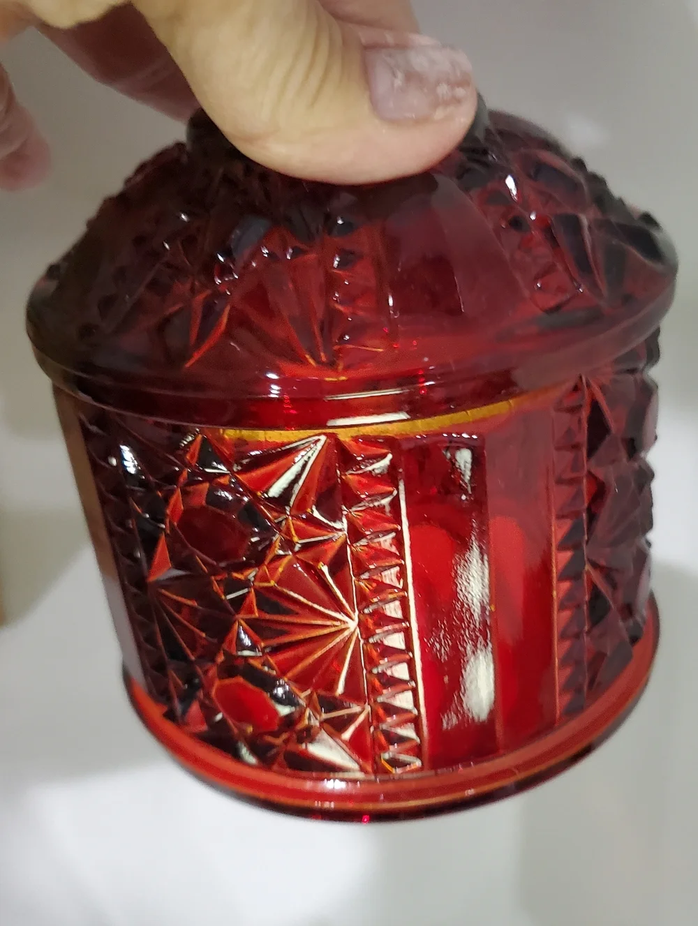 Indiana Glass Homco Ruby Amber Stars And Bars Fairy Lamp 3 Piece Originl Box Vtg